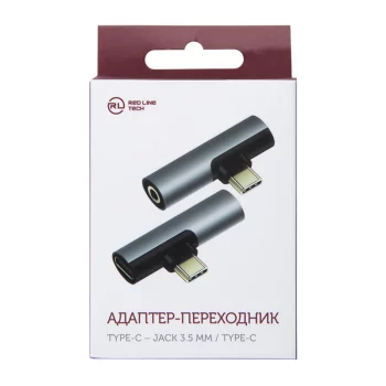 Адаптер-переходник Red Line(USB-C – Jack 3,5 мм – USB-C (серый))